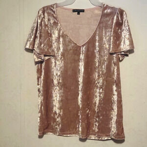 Gibsonlook V-Neck Blouse Purple Shimmer Silky Velvet Touch Y2K sz S Flutter Slee